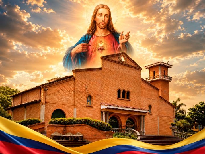 Imagen devocional del Sagrado Corazón de Jesús sobre la parroquia